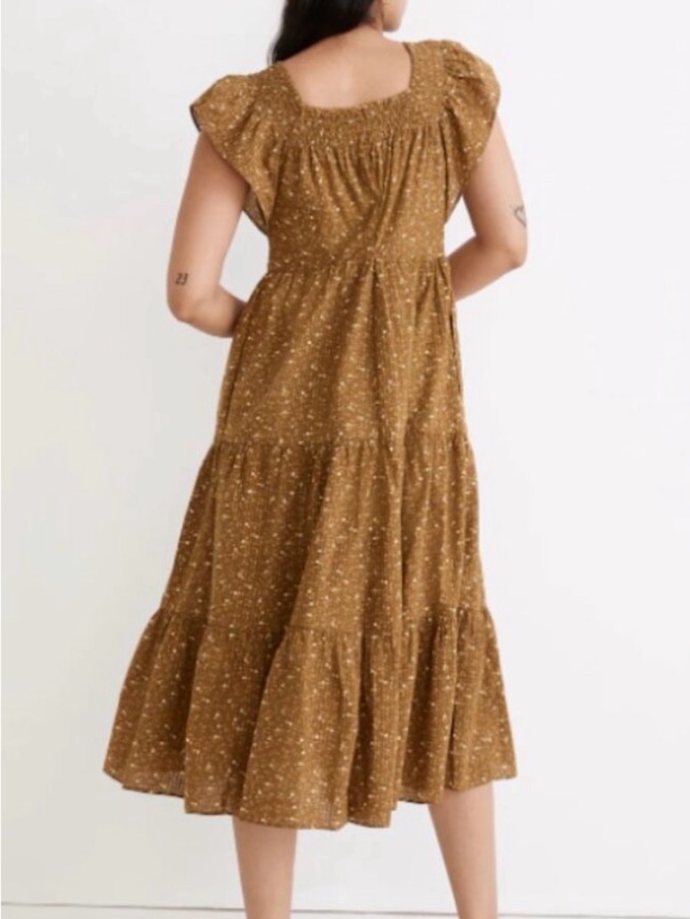 Madewell Ruffle-Sleeve Tiered Midi Dress in Daisy Stitch Weathered Olive M - Picture 3 of 5